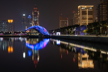 Beautiful night view of Lusail Marina City promenade.