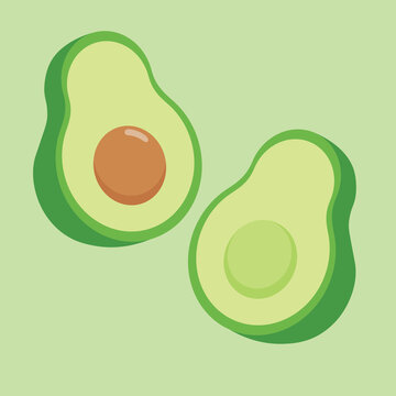 Fresh half avocado isolated on white background. Organic food. Cartoon style. Vector illustration for design