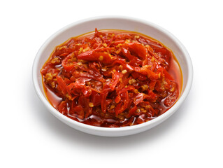 Duo Jiao is a Chinese spicy condiment that a salted chopped red chili pepper made in China's Hunan and Sichuan provinces.