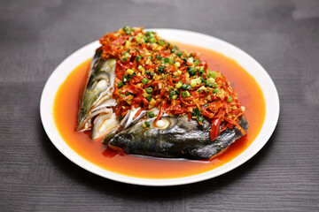 steamed fish head with chopped hot red peppers, Chinese Hunan cuisine