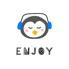 Illustration with penguin face and lettering.