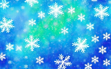 Watercolor snowflakes on blue background