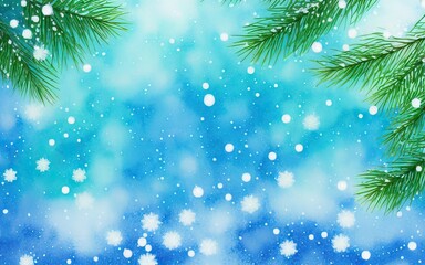 Watercolor Christmas background with fir branches