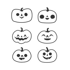 Jack o lantern icons. Halloween carved pumpkins simple illustrations.