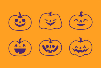 Jack o lantern icons. Halloween carved pumpkins simple illustrations.