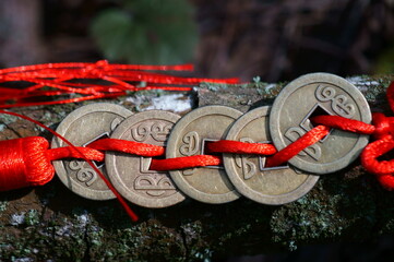 A bunch of Chinese Feng Shui coins.A talisman that attracts good luck.