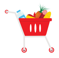A full cart of products. Vector graphics