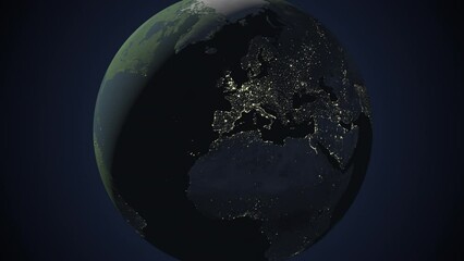 Seamless looping animation of the earth at night zooming in to the 3d map of Poland with the capital and the biggest cites in 4K resolution - Powered by Adobe