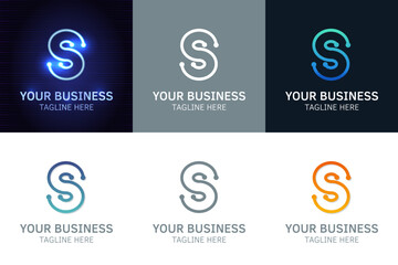Letter S minimal logo icon design. Vector template graphic elements. Technology, digital interfaces, hardware and engineering concepts. Graphic made of circuits