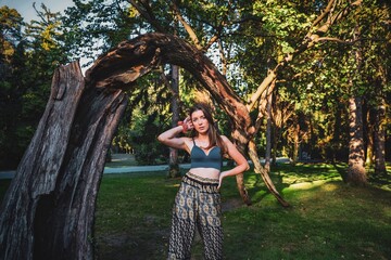 forest model shooting of a beautiful woman in varna bulgaria, sea garden