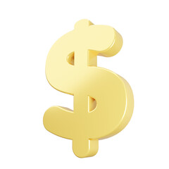 Golden dollar sign 3d render, 3d realistic coins, symbolizing profit in business, PNG