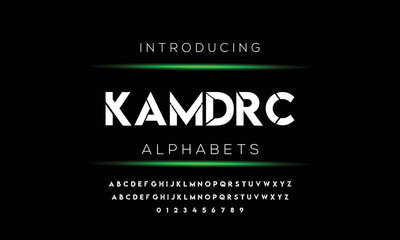 KAMDRC Minimal urban font. Typography with dot regular and number. minimalist style fonts set. vector illustration
