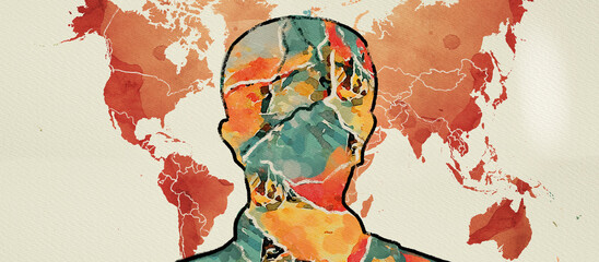 Man and the World. Watercolor concept, design element