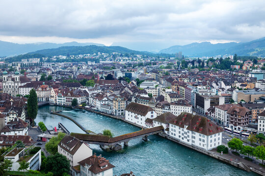 Panoramic view of historic city center of Lucerne