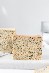 Black sesame seed bread, poppy seed bread, pullmans loaf, sandwich loaf