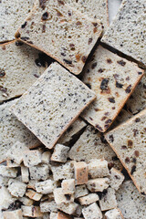 Bread slices, Top view of different types of homemade bread, sesame seed bread and raisin bread