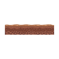 Seamless ground vector illustration. Cartoon soil layer, earth or dirt with stones on white background. Texture, geology, land surface ground concept