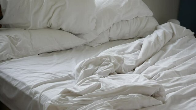 messy bed in early morning , messy bed after waking up 