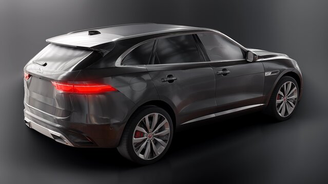 London. UK. September 10, 2022. Jaguar F-Pace R-Dynamic black premium sports crossover. 3d rendering.