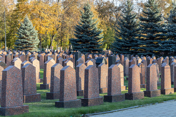 alley of stone slabs in the cemetery.