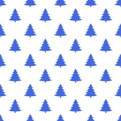 Obraz premium Small blue Christmas trees isolated on white background. Cute monochrome seamless pattern. Vector simple flat graphic illustration. Texture.