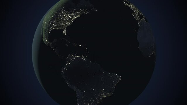 Seamless looping animation of the earth at night zooming in to the 3d map of Puerto Rico with the capital and the biggest cites in 4K resolution
