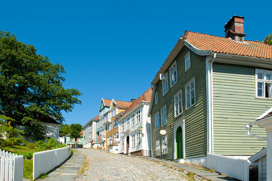 BERGEN, NORWAY - JULY 20, 2018: Gamle (Old) Bergen Museum - The Open Air Museum With A Small Town Life During The 18th And 19th Centuries.