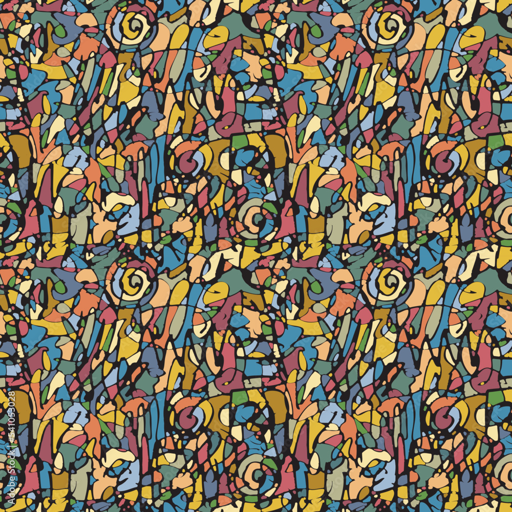 Poster multicolored stained glass seamless pattern in retro style. abstract vector background with chaotic 
