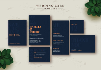 Dark Blue Color Wedding Stationery Set