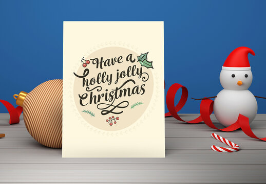 Christmas Invitation Mock Up with 3D Render of Snowman and Christmas Ball