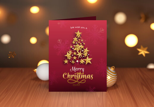 Christmas Greeting Mock Up with Shiny Lights on Background