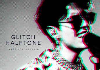 Glitch Halftone Photo Effect Mockup