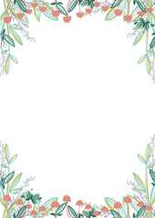 Frame with plants and mushrooms. Transparent background.