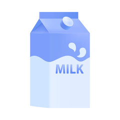 Blue and white carton of milk 3D icon. Three dimensional cardboard box or package with word milk vector illustration on white background. Food, dairy, grocery shopping concept