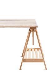 Wooden standing desk on white background, closeup