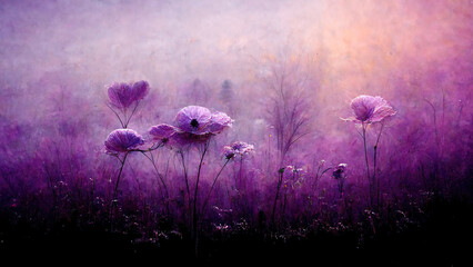 Abstract art purple field of flowers