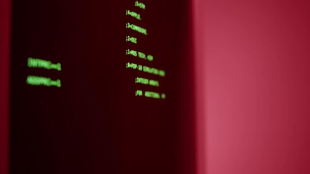 Retro pc with loading code console, programmer making scripts, green basic screen, Old computer studio close-up, Desktop vintage retro wave display, late 90s PC.