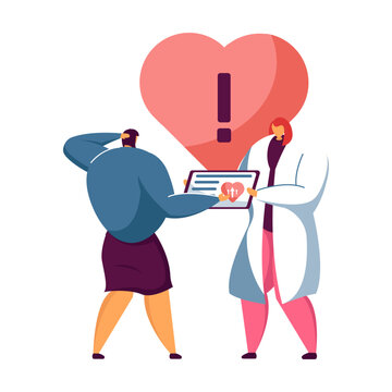 Doctor treating heart disease. Medical checkup, high blood pressure, cardiology flat vector illustration. Medicine, diagnosis, examination concept for banner