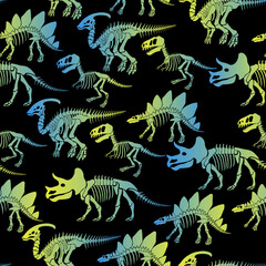 Seamless vector pattern with dinosaur skeleton. 