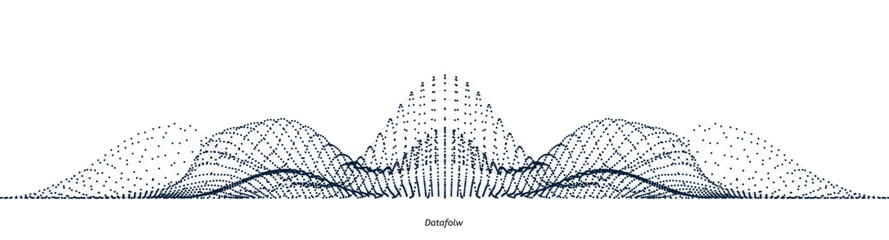 Vector abstract composition made of particles and wireframe. Concept design of digital landscape, data array, signal.