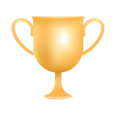 Shiny gold cup 3D icon. Three-dimensional golden trophy or prize for winner vector illustration on white background. Success, victory, achievement, ceremony concept