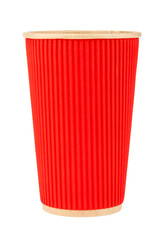 Red paper cup isolated on white background.
