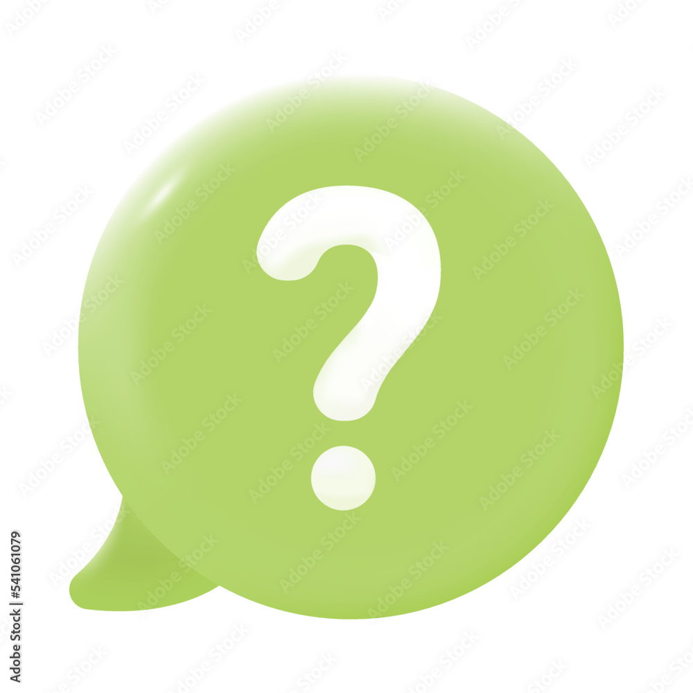 Poster white question mark on green speech bubble 3d icon. question mark as symbol of confusion, help 3d ve