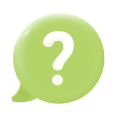 White question mark on green speech bubble 3D icon. Question mark as symbol of confusion, help 3D vector illustration on white background. Information, FAQ, customer support, survey concept