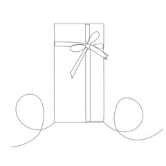 gift drawing by one continuous line, vector