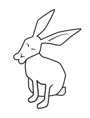 Fototapeta na wymiar Outline sketch vector illustration rabbit, isolated on a white background. Bunny sitting in front. Black and white minimal Lin art drawing hare Painting picture. Symbol of the year 2023, Easter rabbit