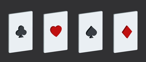 Isometric playing cards. 3d cards. Vector clipart isolated on gray background.