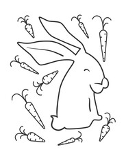 Outline sketch vector illustration rabbit, isolated on a white background. Bunny sitting in front. Black and white minimal Lin art drawing hare Painting picture. Symbol of the year 2023, Easter rabbit