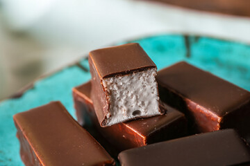 Delicious bird's milk candies, closeup