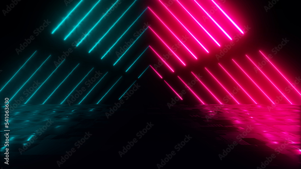 Poster abstract colorful background with bright neon rays and glowing lines. abstract tech futuristic backg